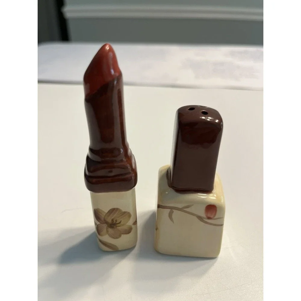 Vintage Vogue Collection Salt & Pepper Shaker Lipstick and Nail Polish